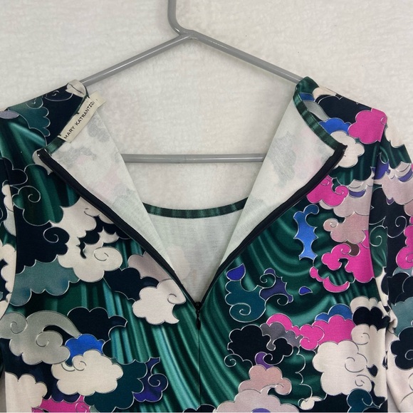 Mary Katrantzou Geometric Cloud Print Long Sleeve Jersey Midi Dress. Size Large - Picture 7 of 9
